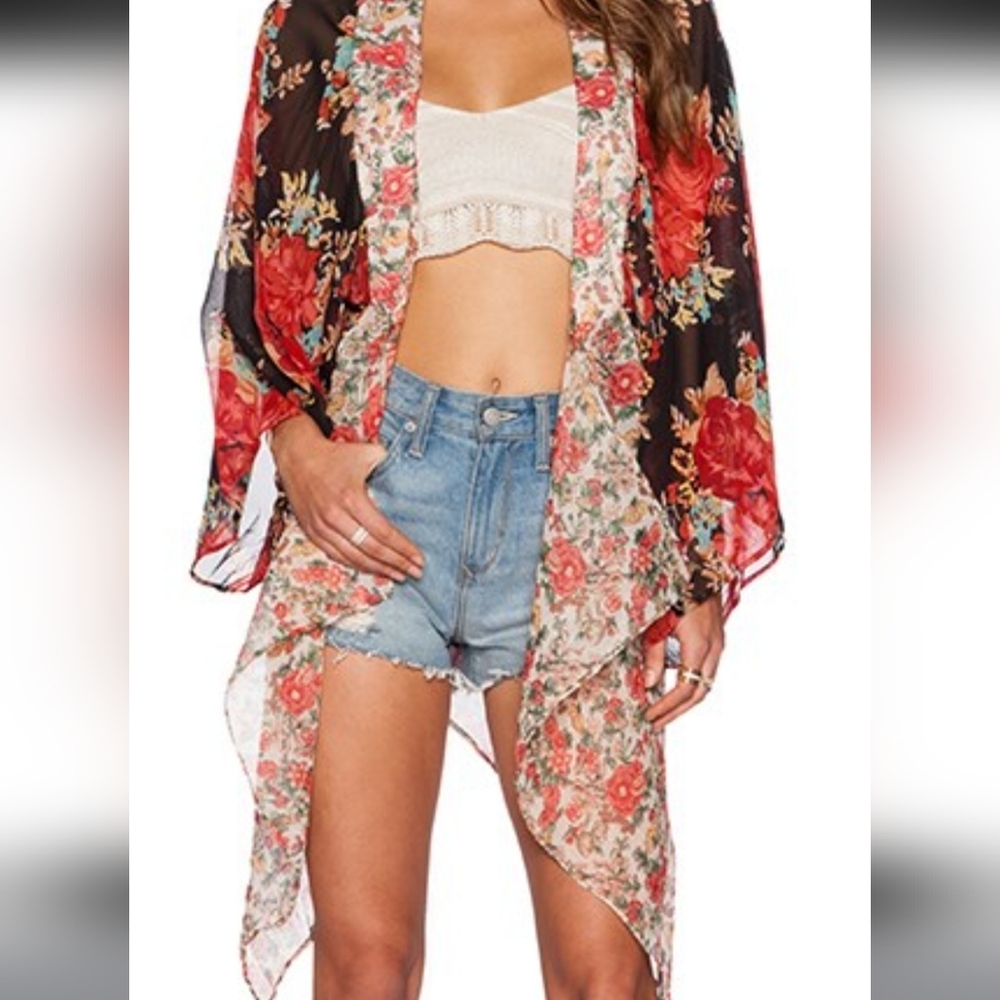 califonia moon riseFloral Sheer Kimono Cardigan